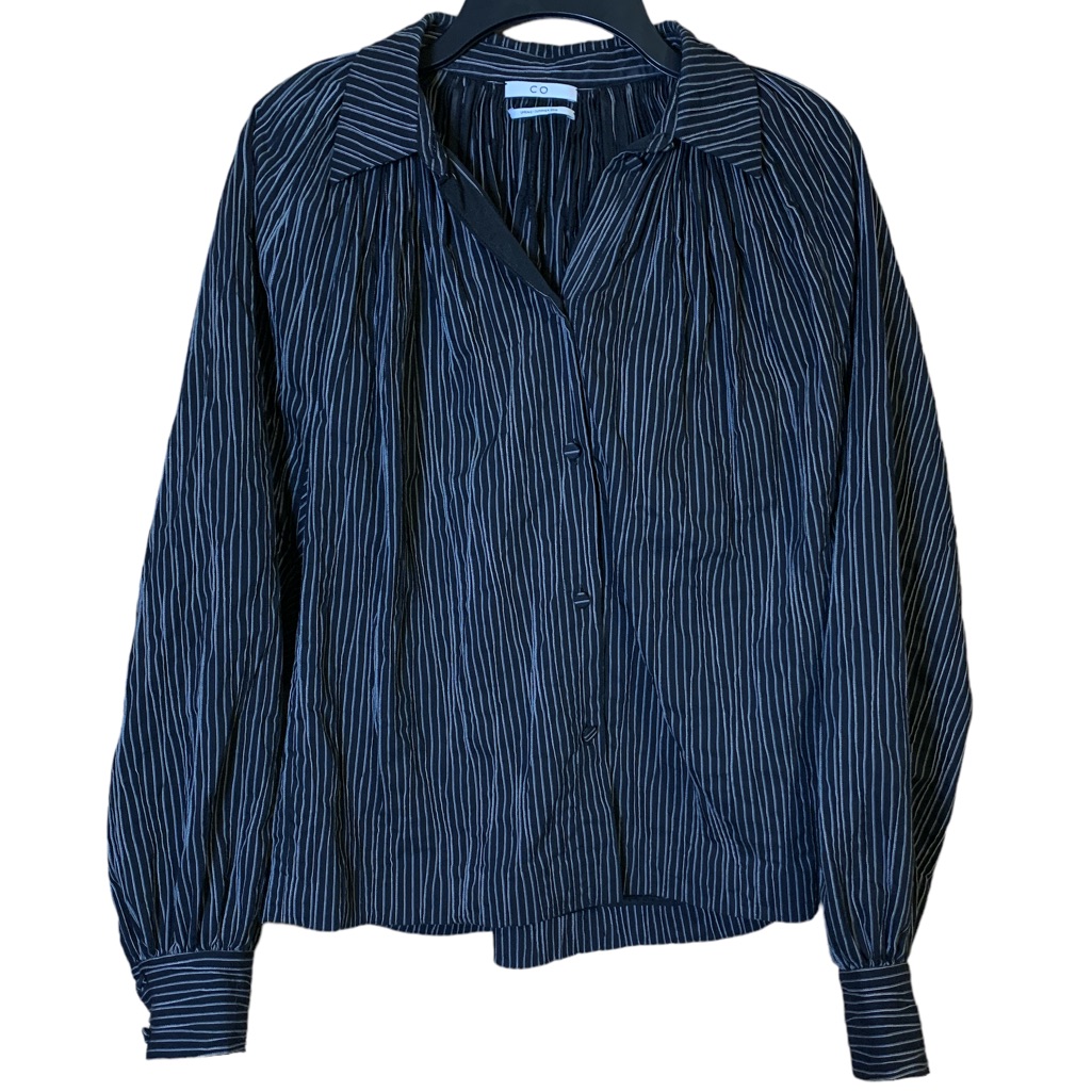 Co Navy Pinstripe Button-Front Blouse